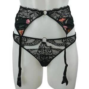 Aubade Women's Black Lace Sheer Corset Garter Belt Waist Cincher Lingerie Size S
